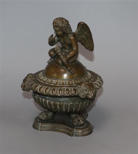 A 19th century French Grand Tour bronze inkwell, H approx 16cm